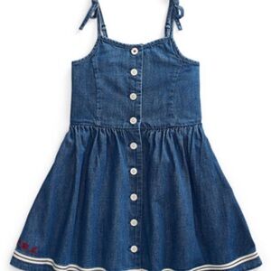 Polo Ralph Lauren Blue Denim Button-Down Kids Dress with pockets